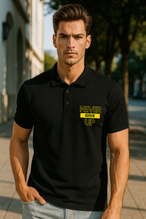 never give up glow in the dark polo t shirt – premium motivational vinyl print