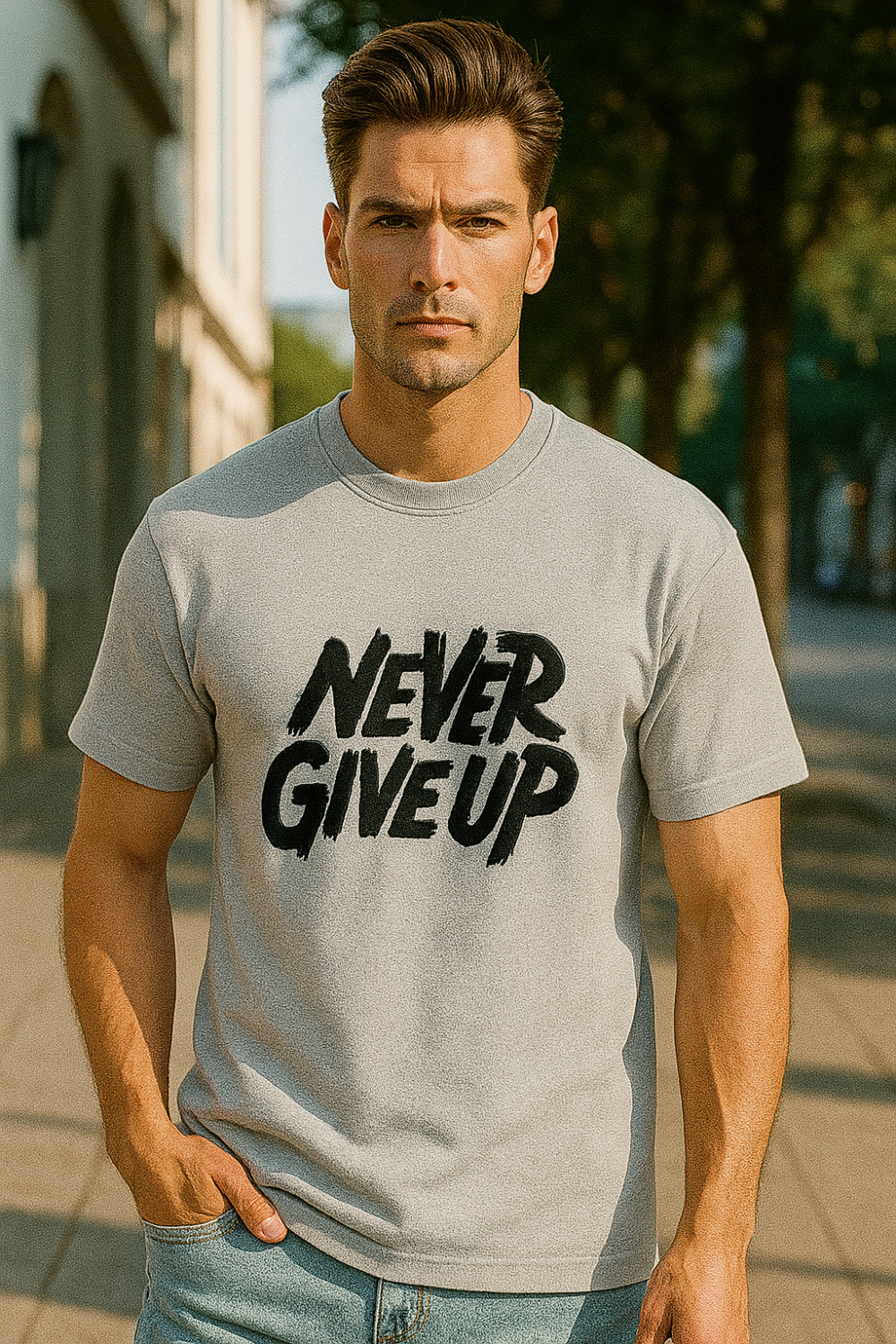 never give up vinyl puff sticker – motivational 3d grey design | durable vinyl print