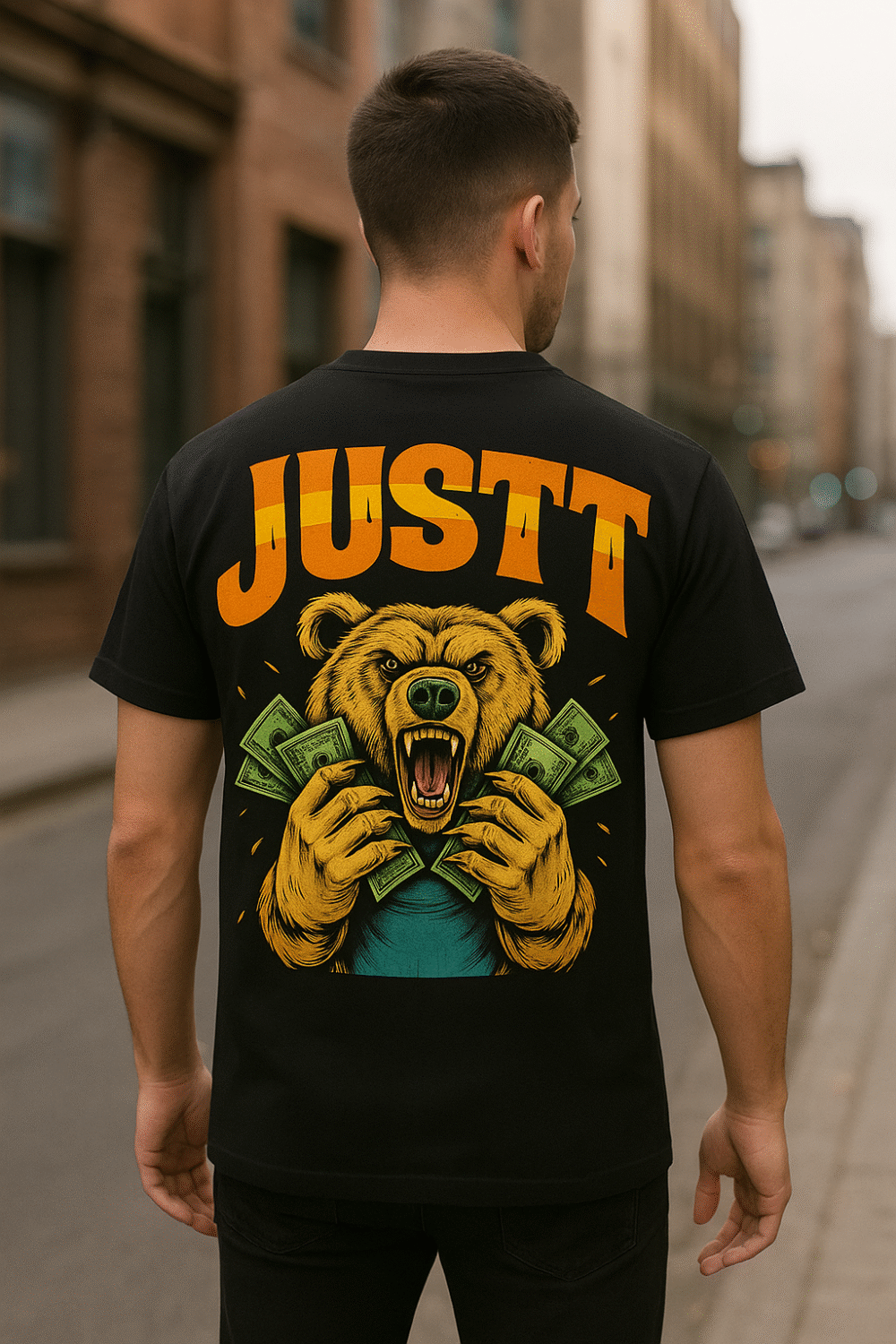 hustle bear oversized t shirt – full back graphic streetwear tee