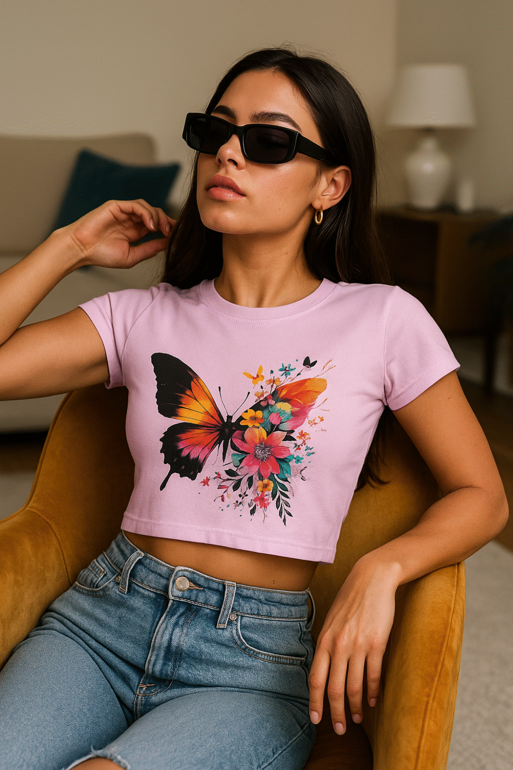 colorful butterfly and floral baby tee for girls