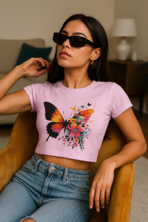colorful butterfly and floral baby tee for girls