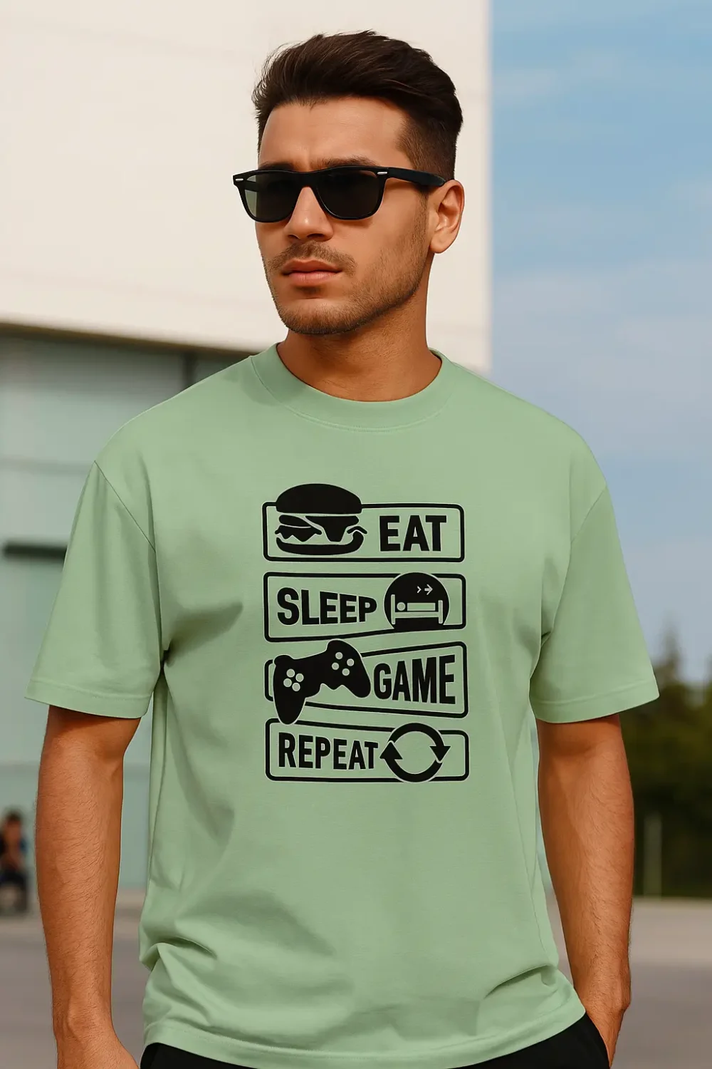 Eat Sleep Game Repeat Oversized T-Shirt – Gamer Life Streetwear Tee