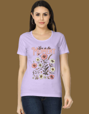 Live in the Moment – Aesthetic Floral Sketch Tee for Girls - Image 2
