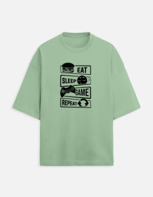 Eat Sleep Game Repeat Oversized T-Shirt – Gamer Life Streetwear Tee - Image 2