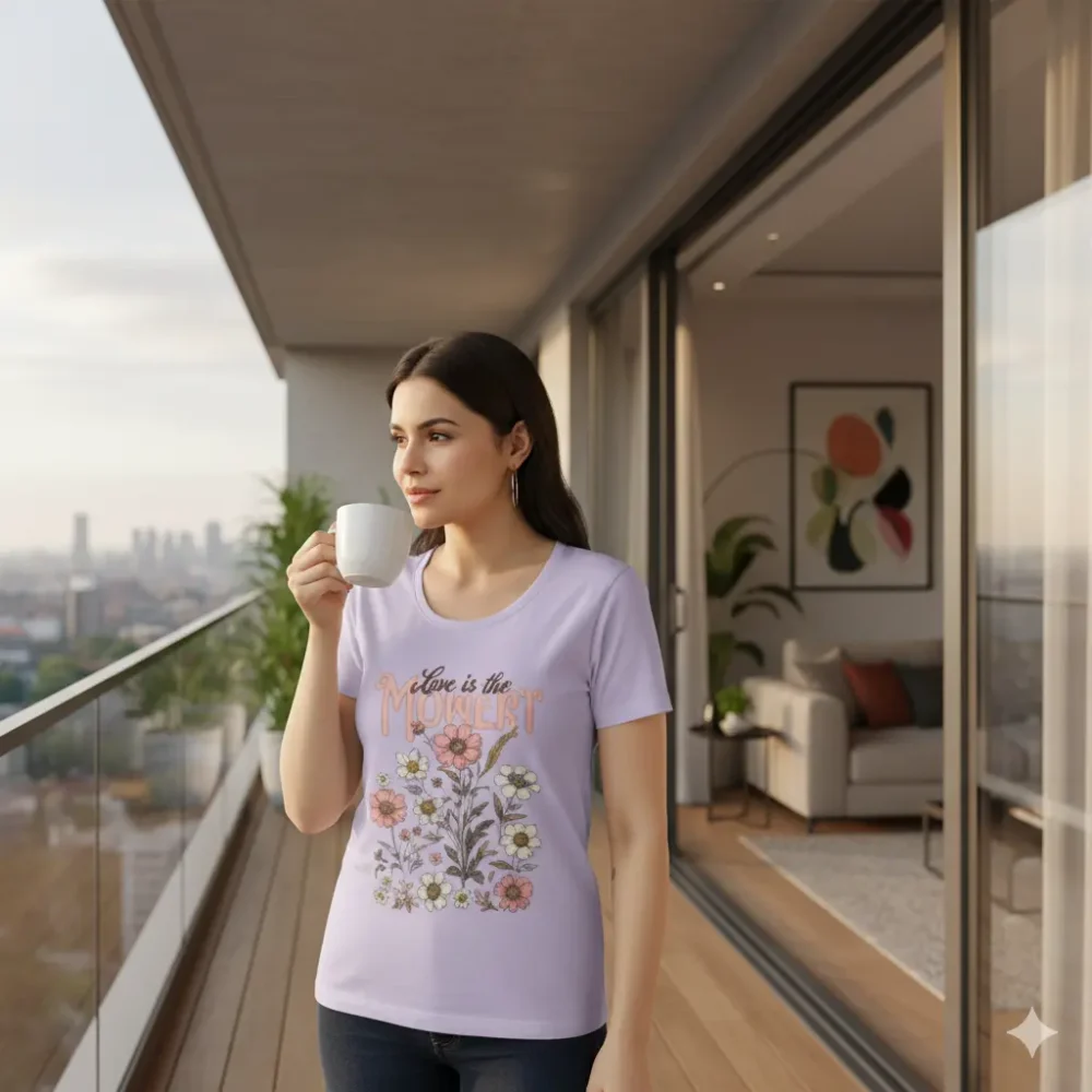 Live in the Moment – Aesthetic Floral Sketch Tee for Girls