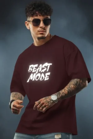 Reflective Grey “Beast Mode” Oversized T-Shirt – Vinyl Print Edition