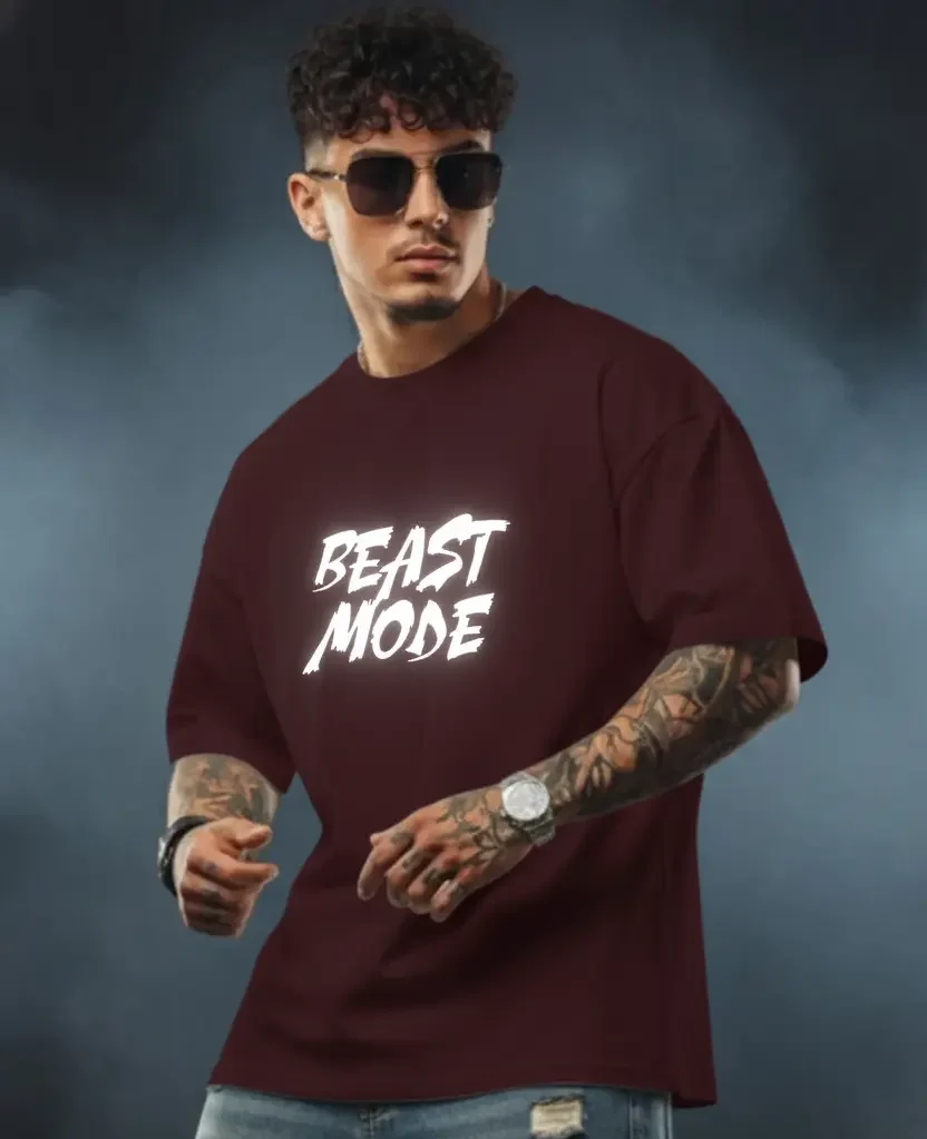 Reflective Grey “Beast Mode” Oversized T-Shirt – Vinyl Print Edition