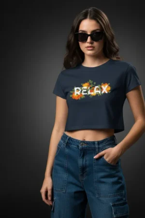 Trendy Girls Crop Top T-Shirt – Relax Floral Graphic Summer Wear