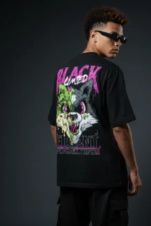 Oversized Graphic T-Shirt – Black Limited Wolf Fight Together Streetwear