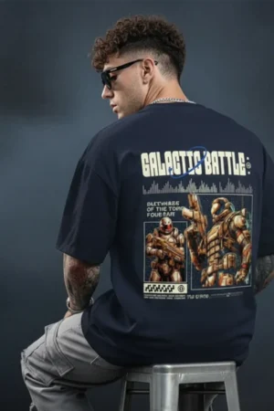 Galactic Battle Oversized T-Shirt – Sci-Fi Space Warrior Graphic Tee for Men & Women