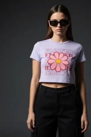 Cute Flower Graphic Baby Tee for Girls