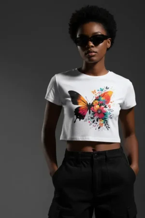 Colorful Butterfly and Floral Baby Tee for Girls