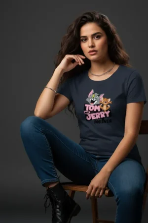 Tom & Jerry Cartoon Women’s T-Shirt – Cute & Stylish Graphic Tee for Casual Wear