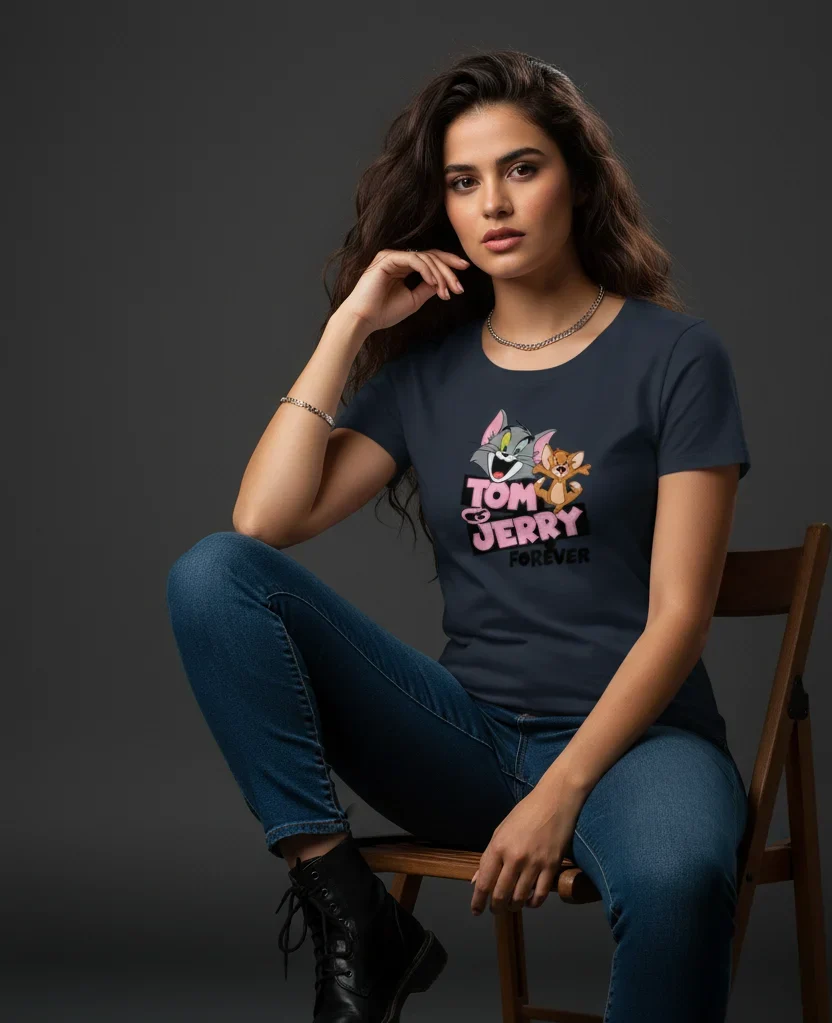 Tom & Jerry Cartoon Women’s T-Shirt – Cute & Stylish Graphic Tee for Casual Wear