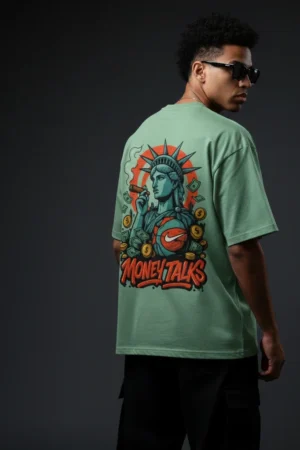 Oversized Graphic T-Shirt – Money Talks Statue of Liberty Streetwear