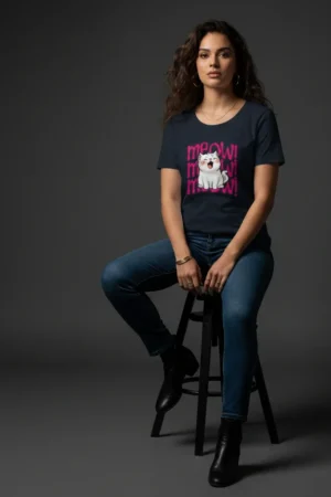 Cute Cat βMeowβ Baby Tee for Girls