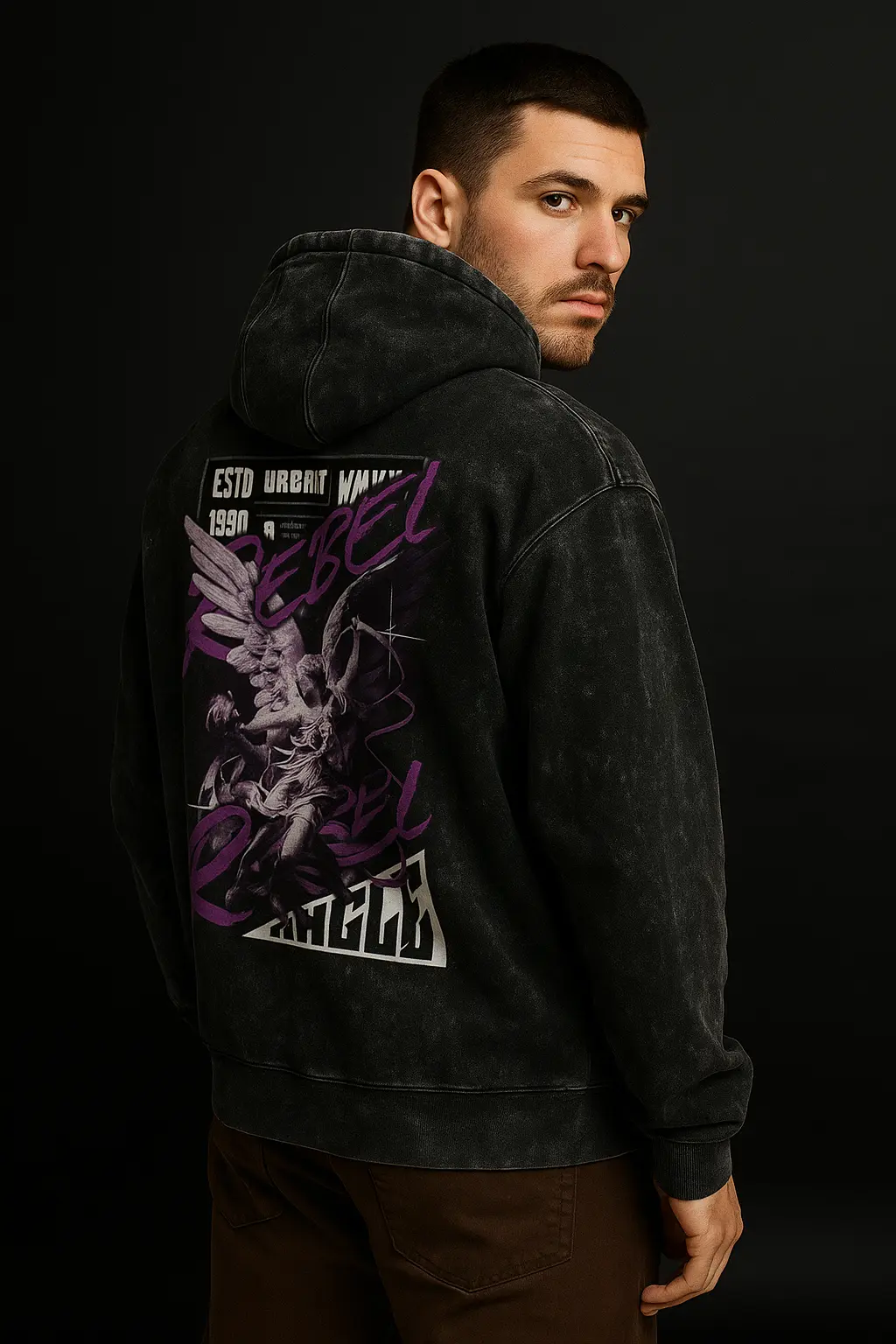 Rebel Angel Hoodie--Unisex Acid Washed Hoodie