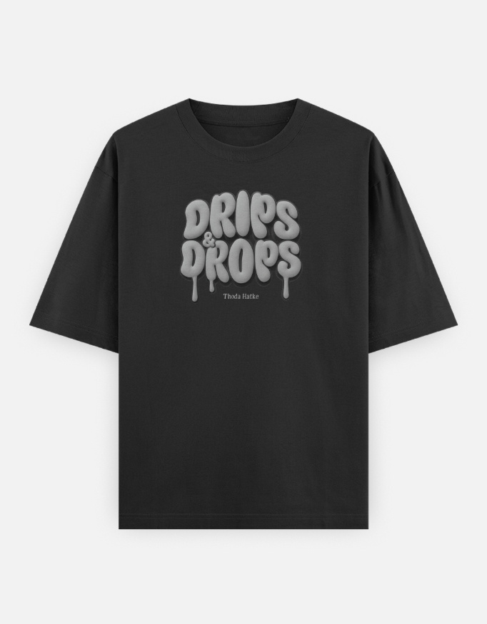 Drips & Drops Grey Puff Print Unisex Oversized T-Shirt - Image 3