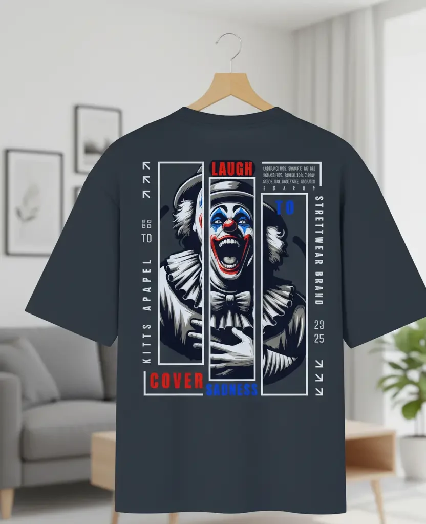 Laugh to Cover Sadness" Oversized Graphic T-Shirt - Image 4