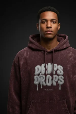 Drips & Drops Grey Puff Print Unisex Acid Washed Hoodie