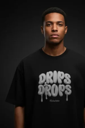 Drips & Drops Grey Puff Print Unisex Oversized  T-Shirt