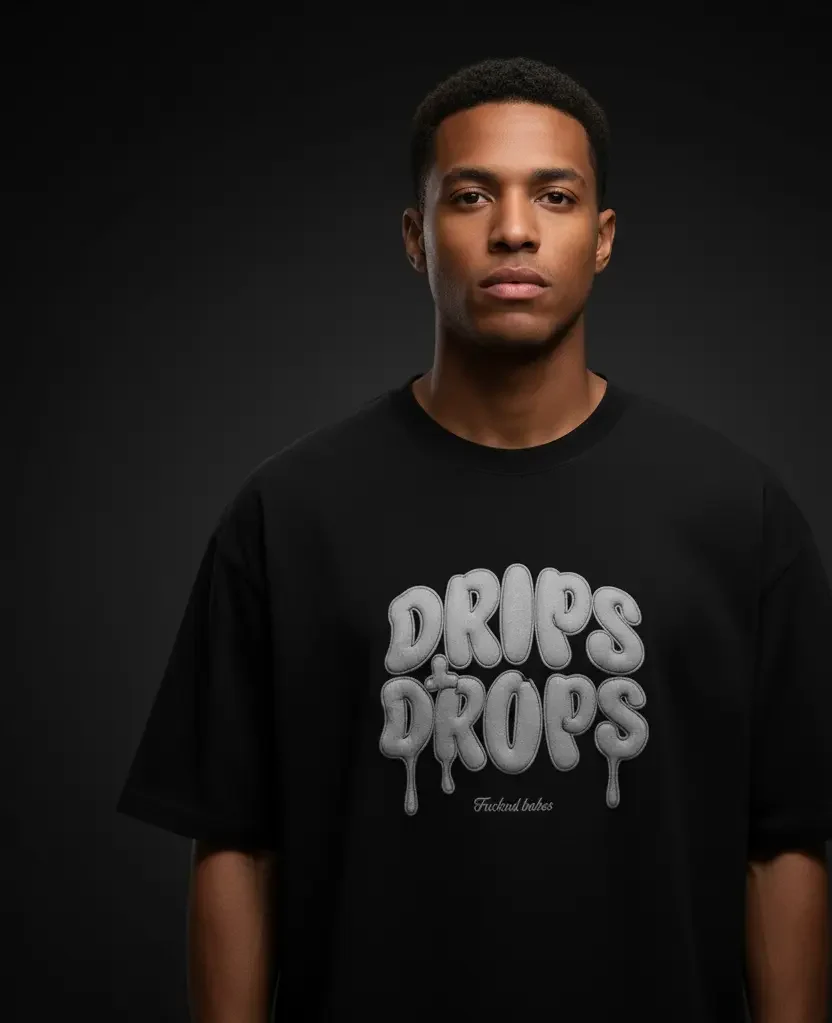 Drips & Drops Grey Puff Print Unisex Oversized T-Shirt